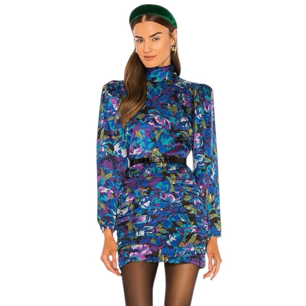 Ronny Kobo Annika Long Sleeve Silk Mini Dress Medium Mock Neck Ruched - Picture 4 of 16